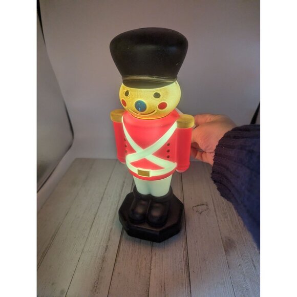Christmas 11” Blow Mold Table Top Toy Soldier Lights Up Shelf Red - Picture 2 of 4